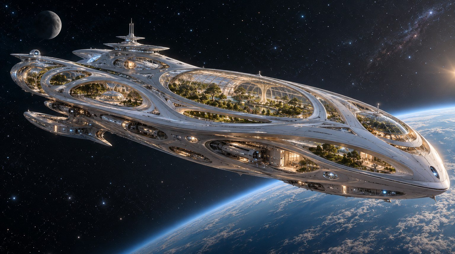 Imagined exploration spacecraft in orbit